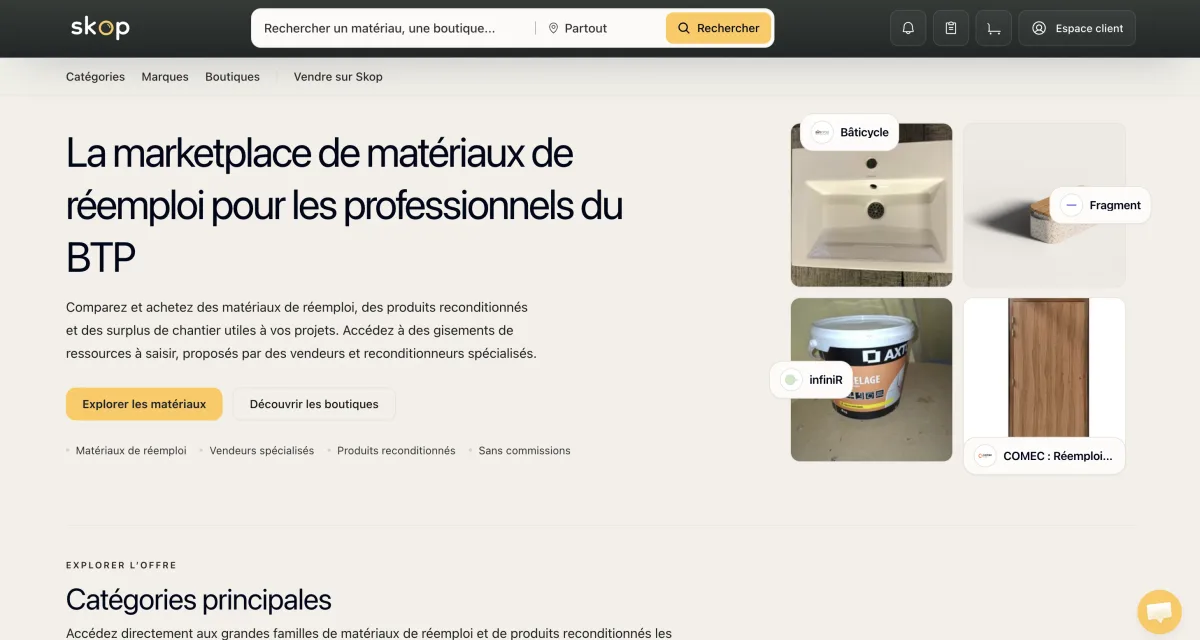 Marketplace de matériaux de réemploi Skop